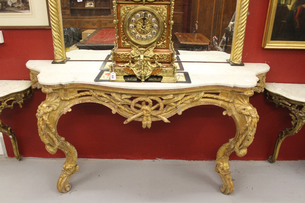 Antiques: Superb mid 19th cent. continental rococo revival gilt wood console table, the serpentine