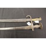 Edged Weapons: 19th cent. Indian Tulwar steel blade & grip 35ins. plus a French Chassepot model