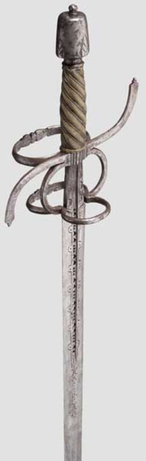 Reitschwert, deutsch um 1590 Kräftige, zweischneidige, beidseitig flach gegratete Klinge mit - Bild 4 aus 6