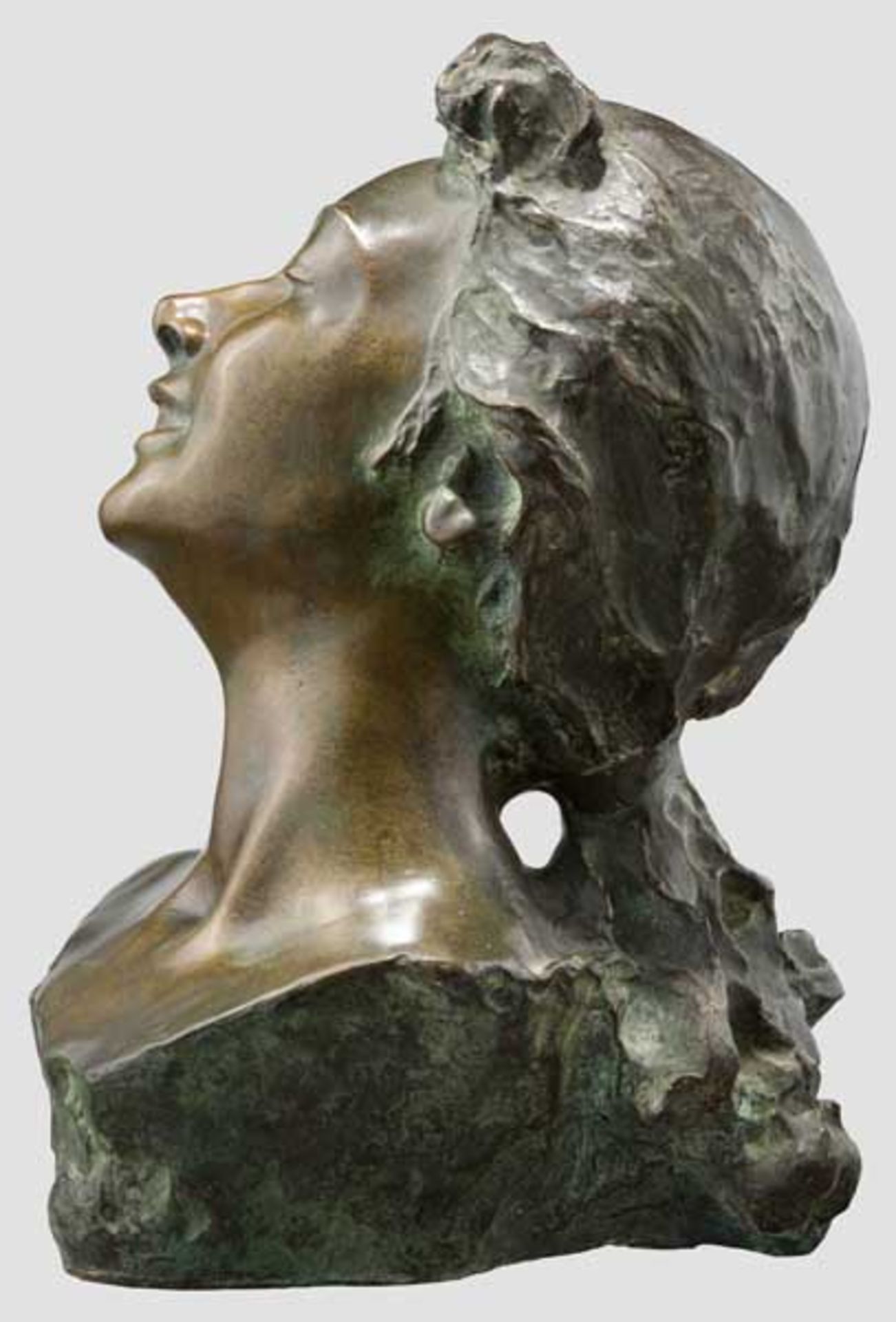 Eliseo Sala (Italien, 1813-79), Bronzebüste eines Mädchens Grünbraun patinierte Bronze. Hohl - Bild 2 aus 2
