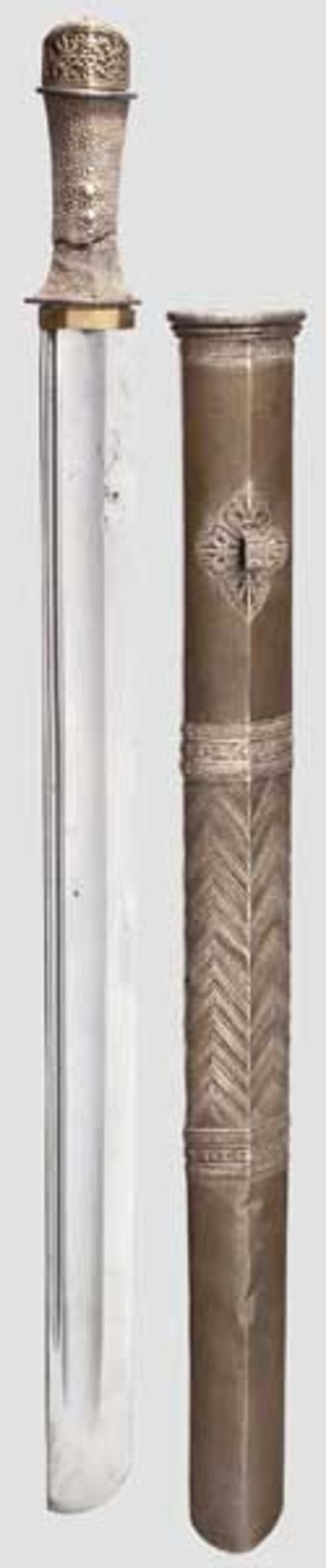 Schwert, Tibet, 19. Jhdt. Ungewöhnlich breite und schwere, beidseitig doppelt gekehlte