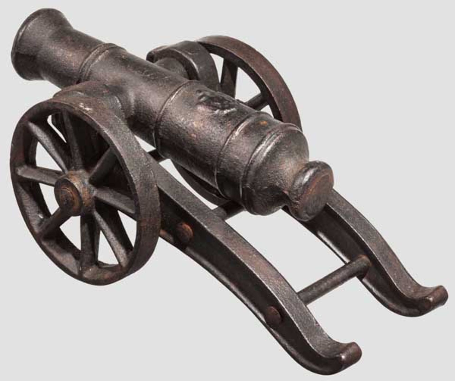 Miniaturkanone, deutsch um 1900 Gusseisernes, balusterabgesetztes, glattes Rohr im Kaliber 22 mm mit - Bild 2 aus 2