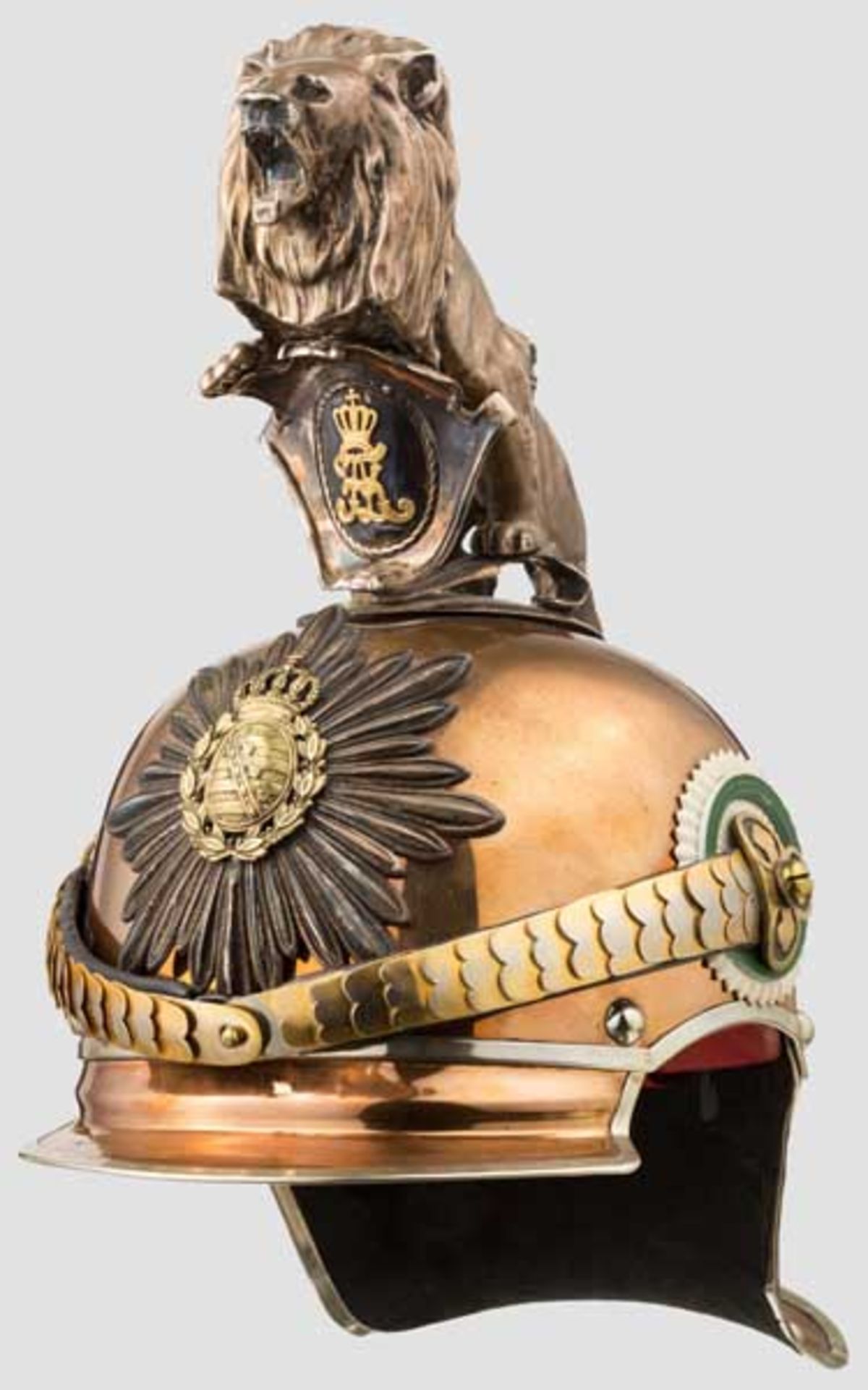 Helm für Offiziere des Gardereiter-Regiments um 1900 Sammleranfertigung. Tombakglocke mit