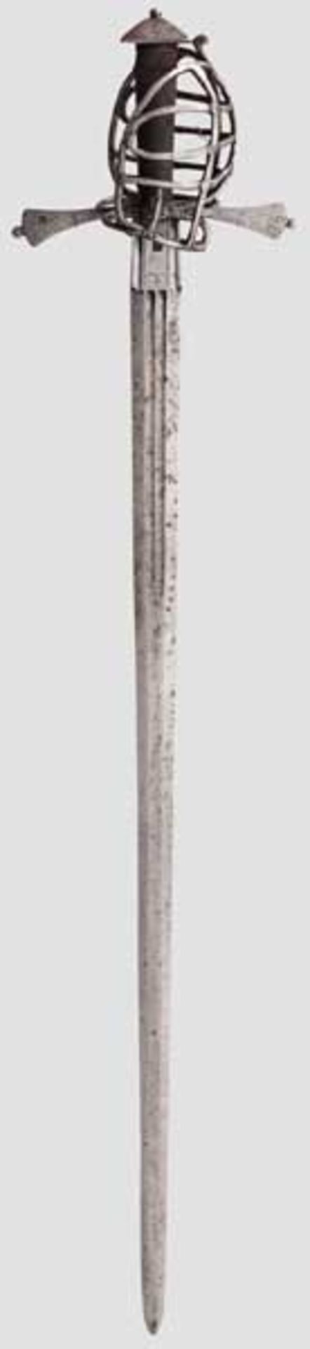 Korbschwert, steirisch um 1580 Kräftige, zweischneidige Klinge mit abgeflachtem Mittelgrat. Im - Bild 2 aus 5