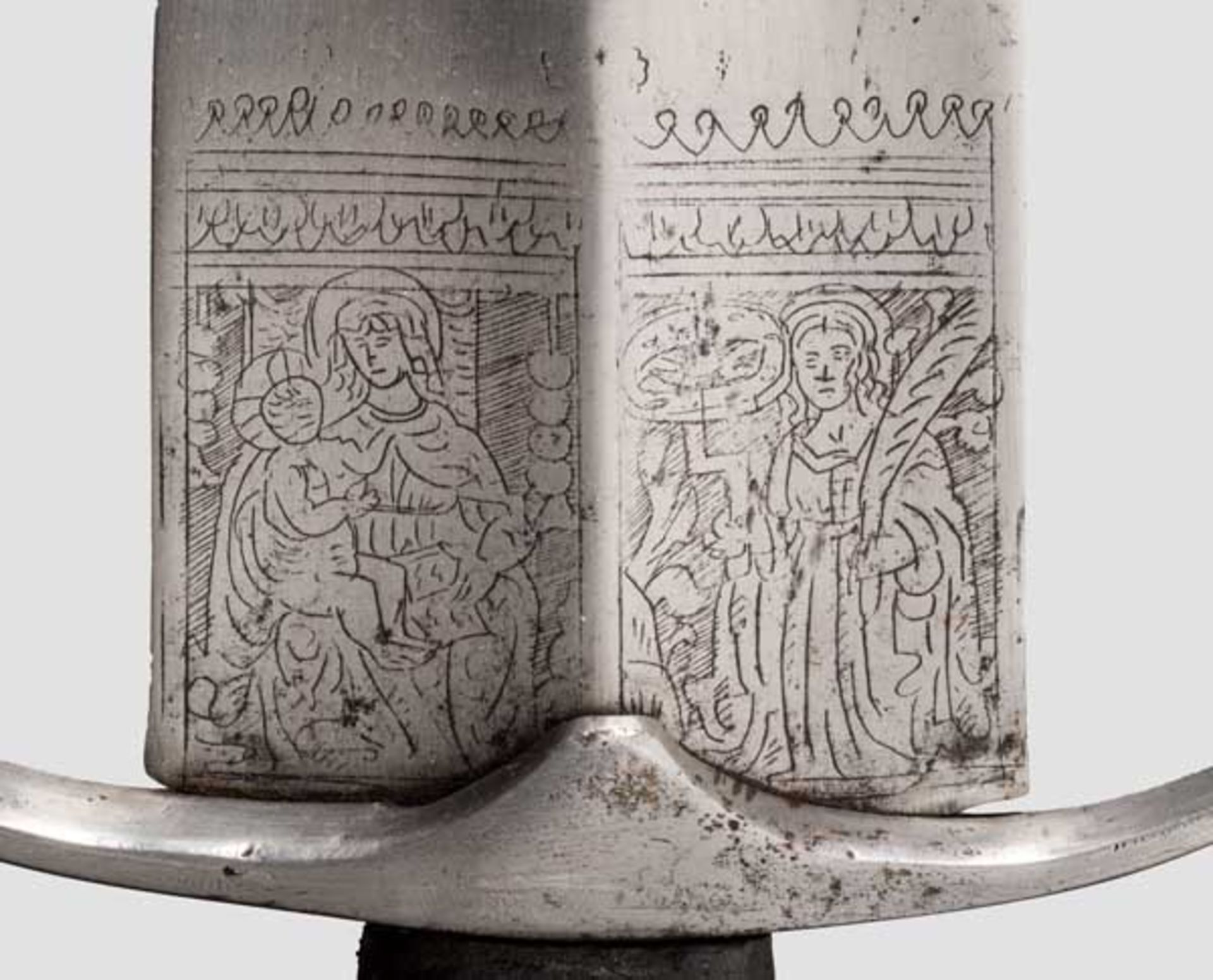 Kurzschwert mit geätzter Klinge, Italien um 1510/20 Kräftige zweischneidige Klinge mit - Bild 4 aus 5