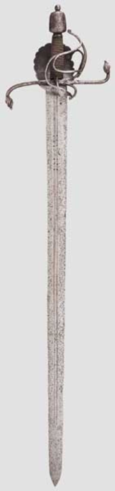Schweres Korbschwert, steirisch um 1590 Breite Rückenklinge mit zweischneidiger Spitze und - Bild 5 aus 5