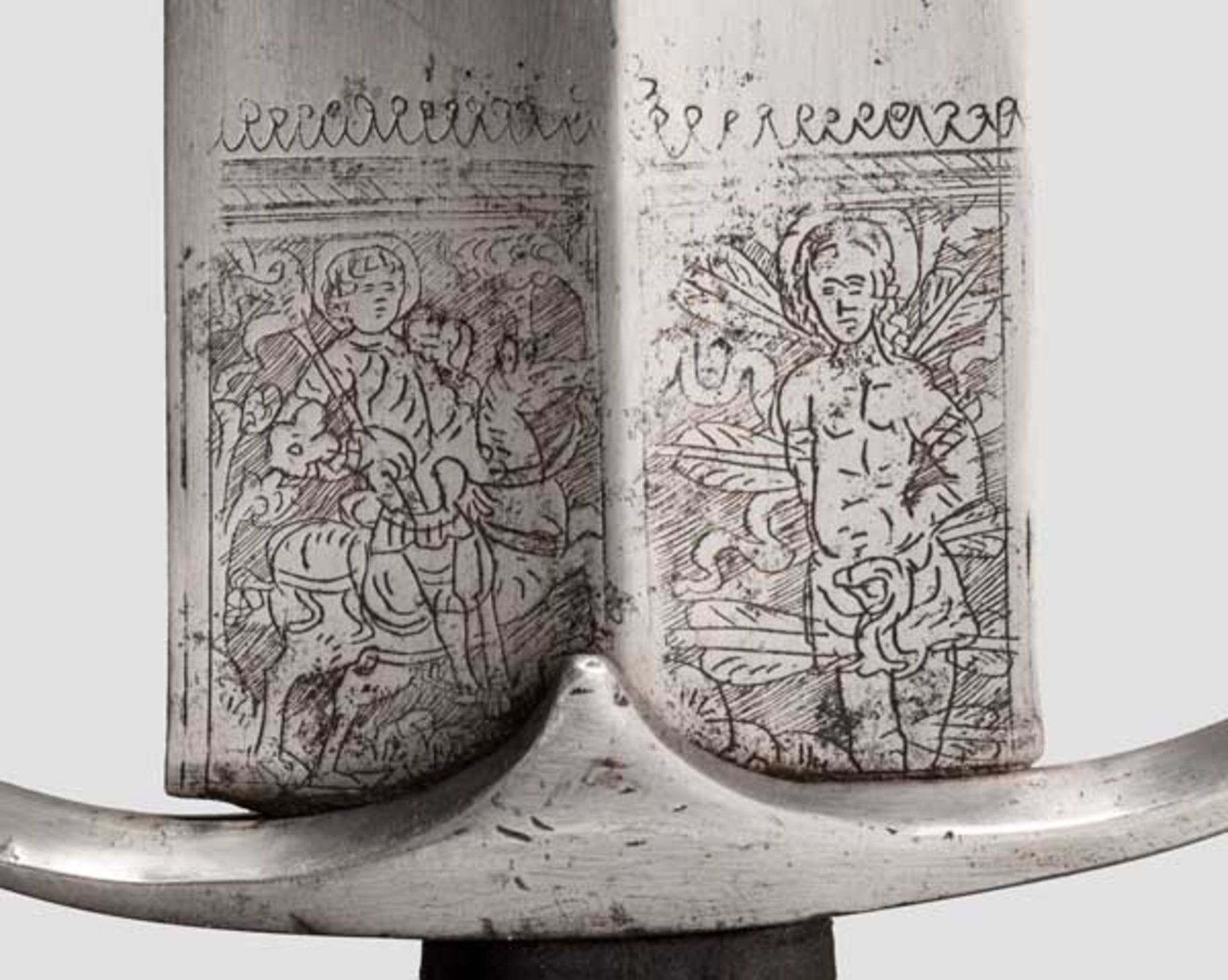 Kurzschwert mit geätzter Klinge, Italien um 1510/20 Kräftige zweischneidige Klinge mit - Bild 5 aus 5