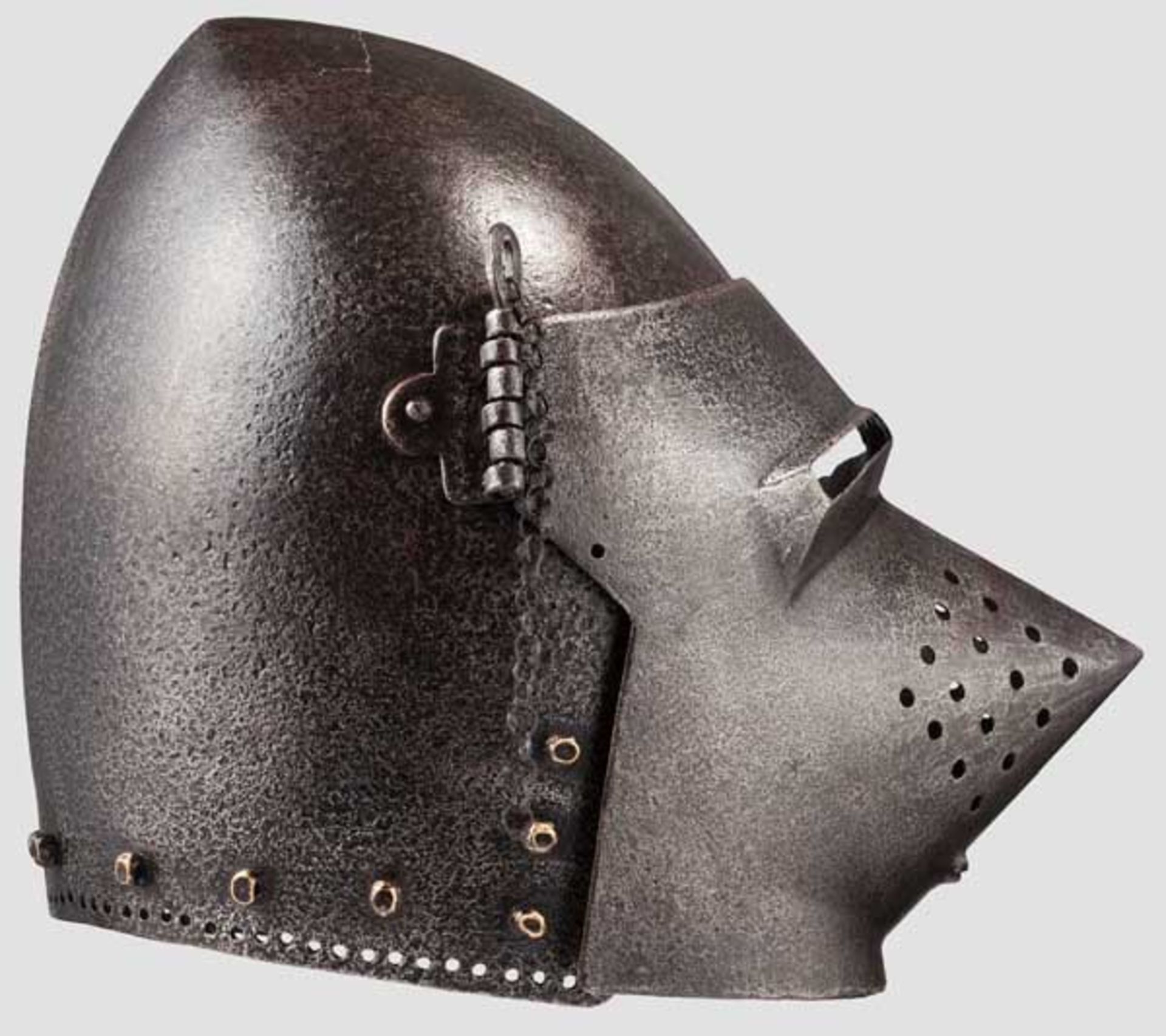 Beckenhaube (Hundsgugel), Sammleranfertigung im Stil des 14. Jhdts. Zweiteilig gearbeitete, - Bild 2 aus 2