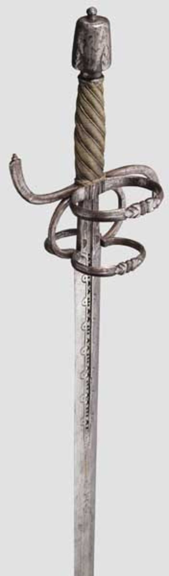 Reitschwert, deutsch um 1590 Kräftige, zweischneidige, beidseitig flach gegratete Klinge mit - Bild 3 aus 6