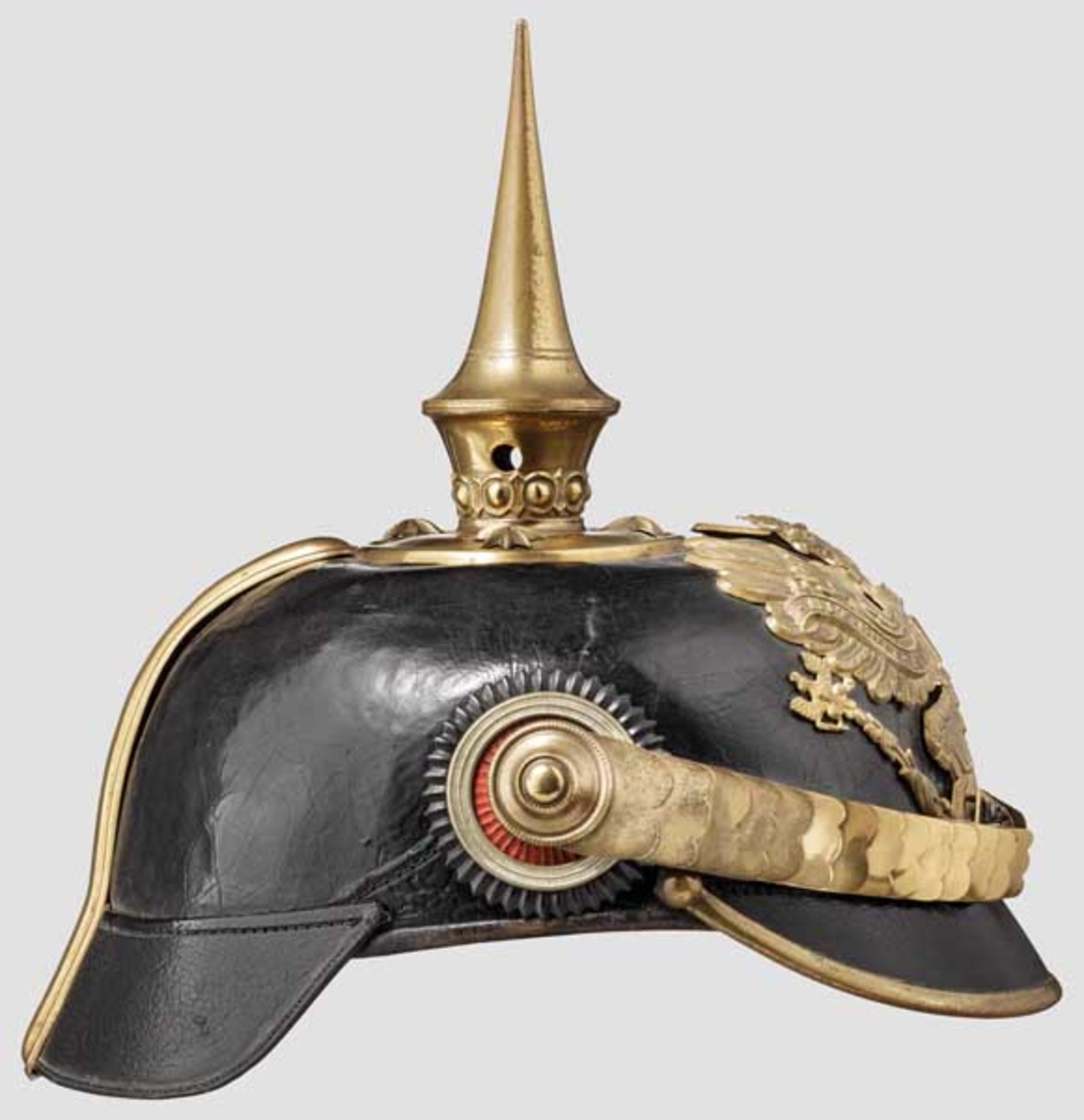 Helm für Offiziere der Linien-Infanterie, um 1900 Schwarz lackierte Lederglocke (krakeliert, - Bild 2 aus 3