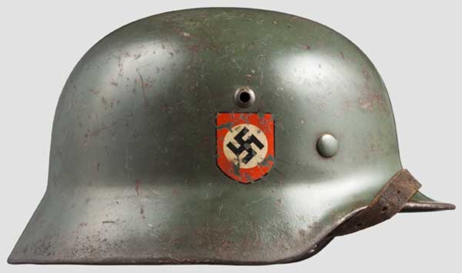Stahlhelm M 35 für Mannschaften der SS-Polizeidivision mit zwei Emblemen Apfelgrüne - Bild 2 aus 6