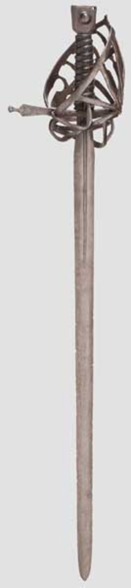 Gitterkorb-Schiavona, Venedig, 1. Hälfte 17. Jhdt. Kräftige zweischneidige Klinge mit linsenförmigem - Bild 4 aus 6