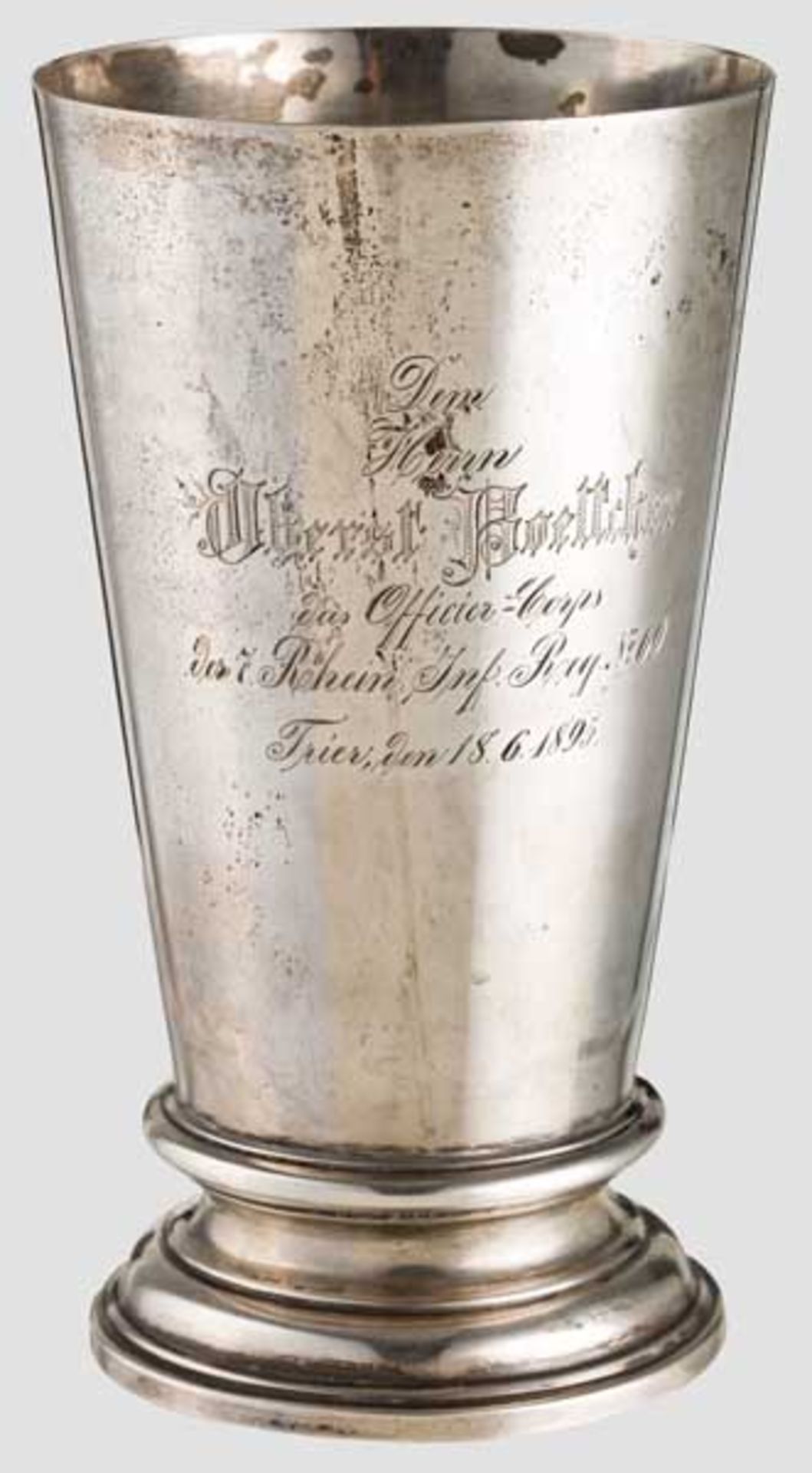 Silberbecher als Offiziersgeschenk des 7. Rheinischen Infanterie-Regiments Nr. 69 Silber, am - Bild 2 aus 3