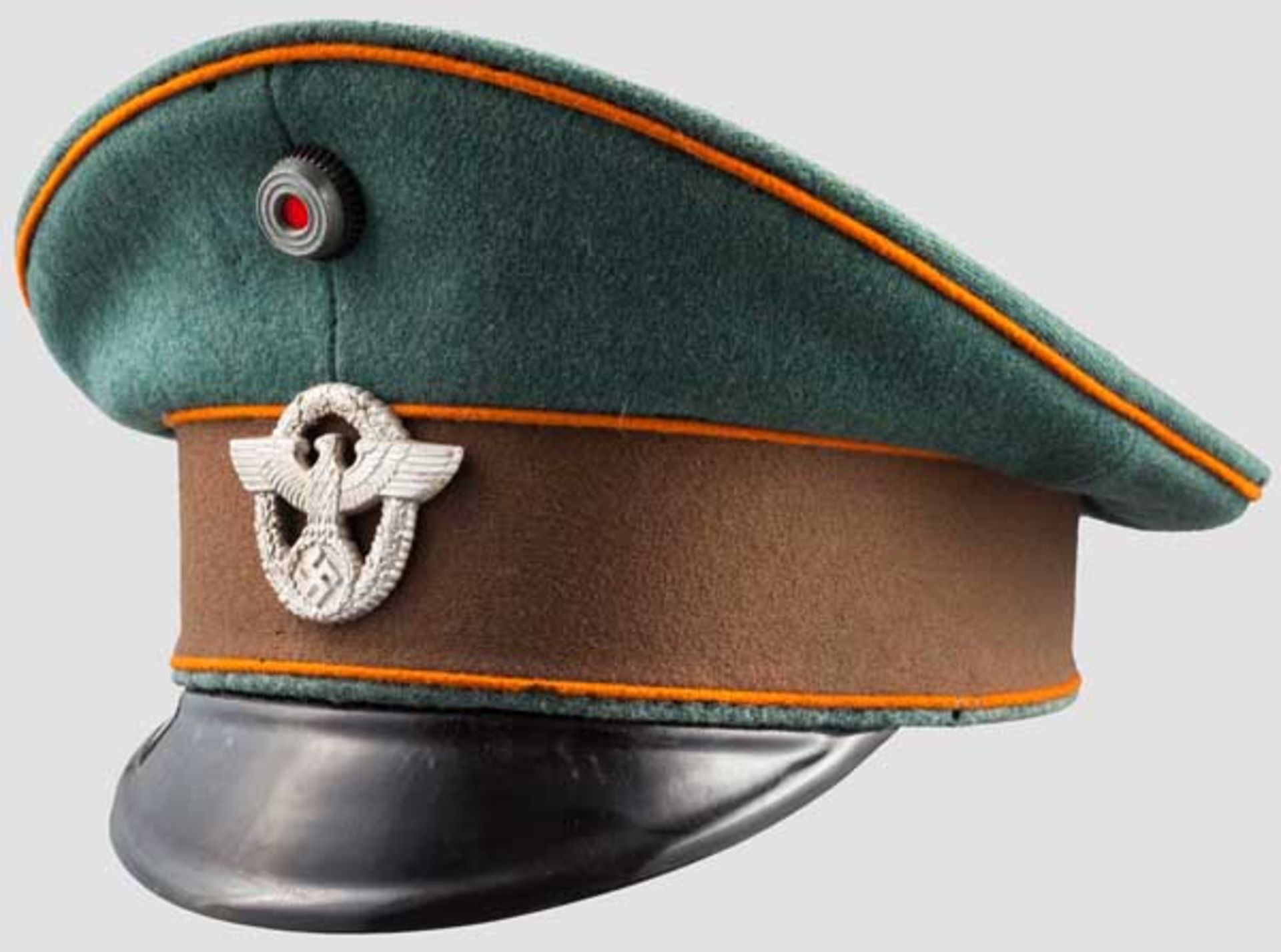 Schirmmütze für Mannschaften/Meister der Gendarmerie Polizeigrüner Wollstoff (Mottenspuren) mit