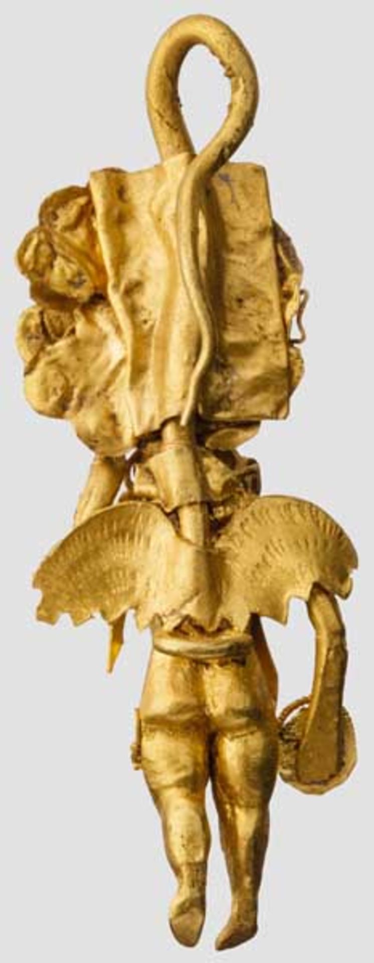 Hellenistischer Goldohrring mit Erot, 4. - 3. Jhdt. v. Chr. Zweiteilig gearbeitete Miniaturplastik - Bild 2 aus 2