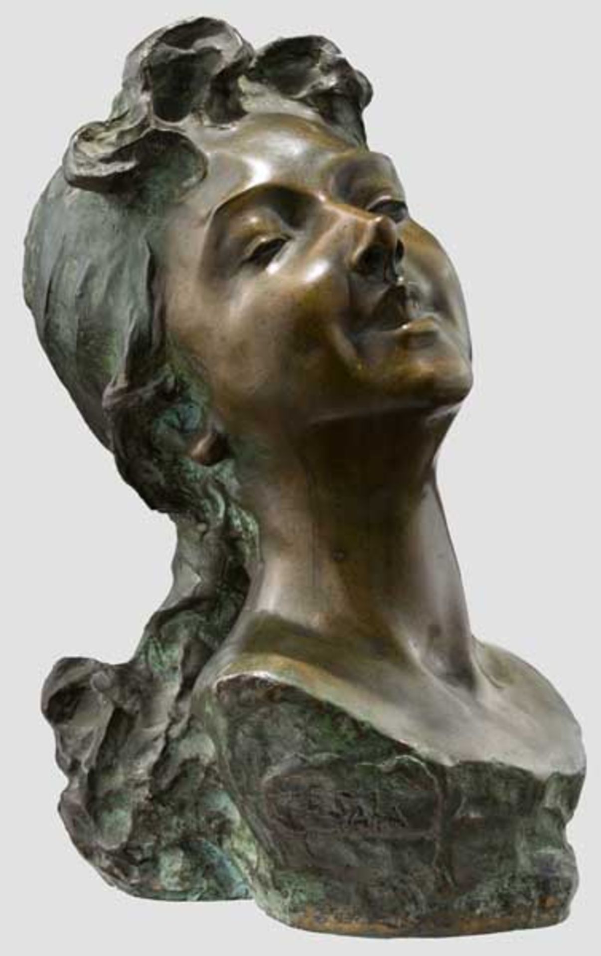 Eliseo Sala (Italien, 1813-79), Bronzebüste eines Mädchens Grünbraun patinierte Bronze. Hohl
