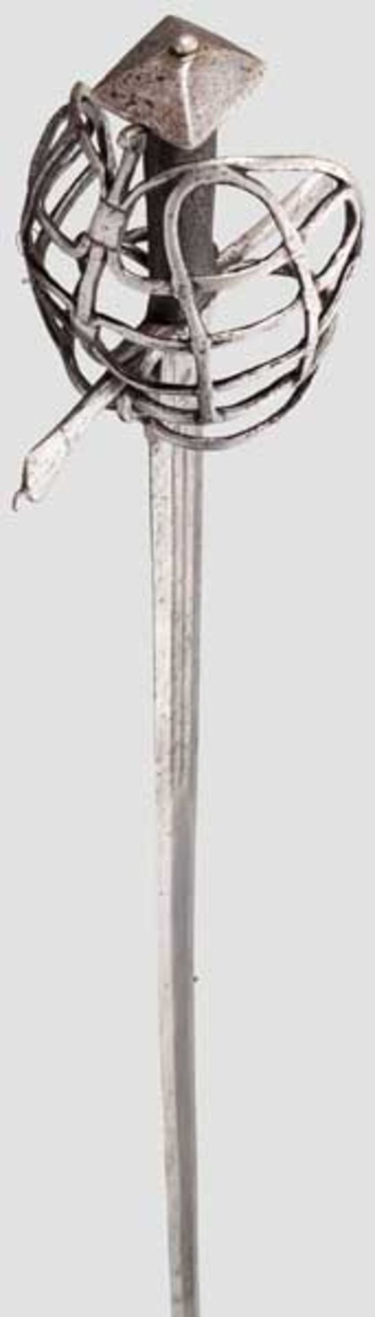 Korbschwert, steirisch um 1580 Kräftige, zweischneidige Klinge mit abgeflachtem Mittelgrat. Im - Bild 3 aus 5