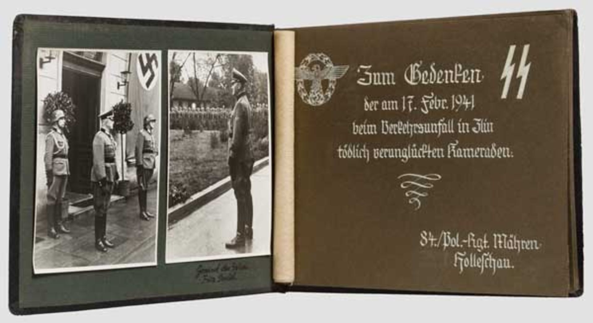 Fotoalbum Polizei-Regiment Mähren/Krakau Beschriftetes Album mit insgesamt ca. 34 Fotos in