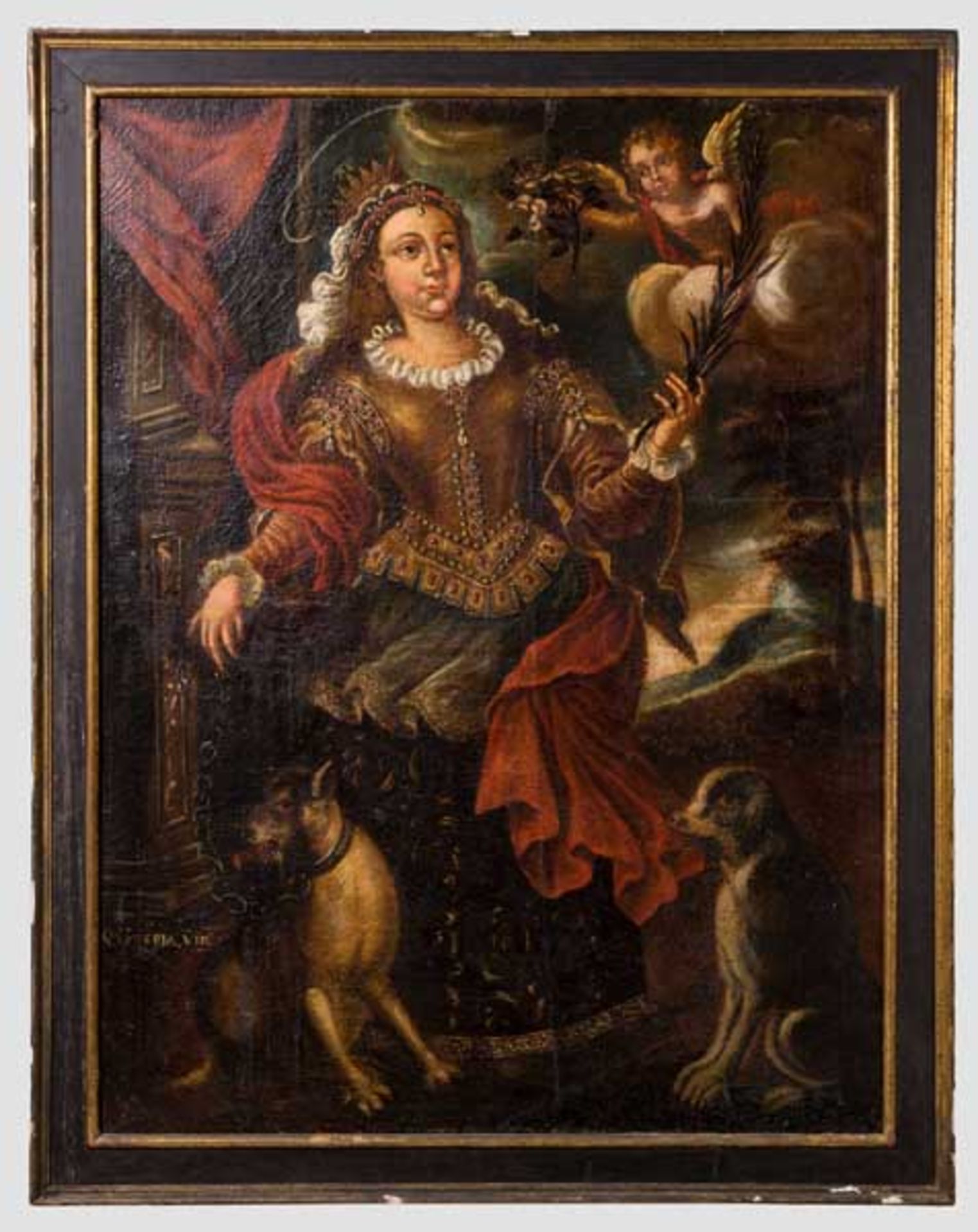 Großes Portrait der Heiligen Eulalia, 18. Jhdt. Öl auf Leinwand. Die Heilige Eulalia ist in