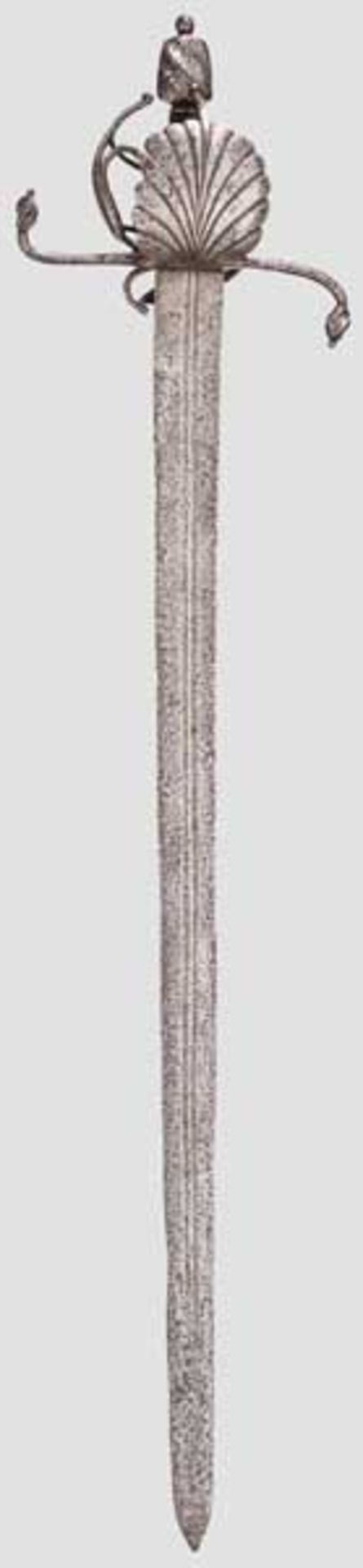 Schweres Korbschwert, steirisch um 1590 Breite Rückenklinge mit zweischneidiger Spitze und