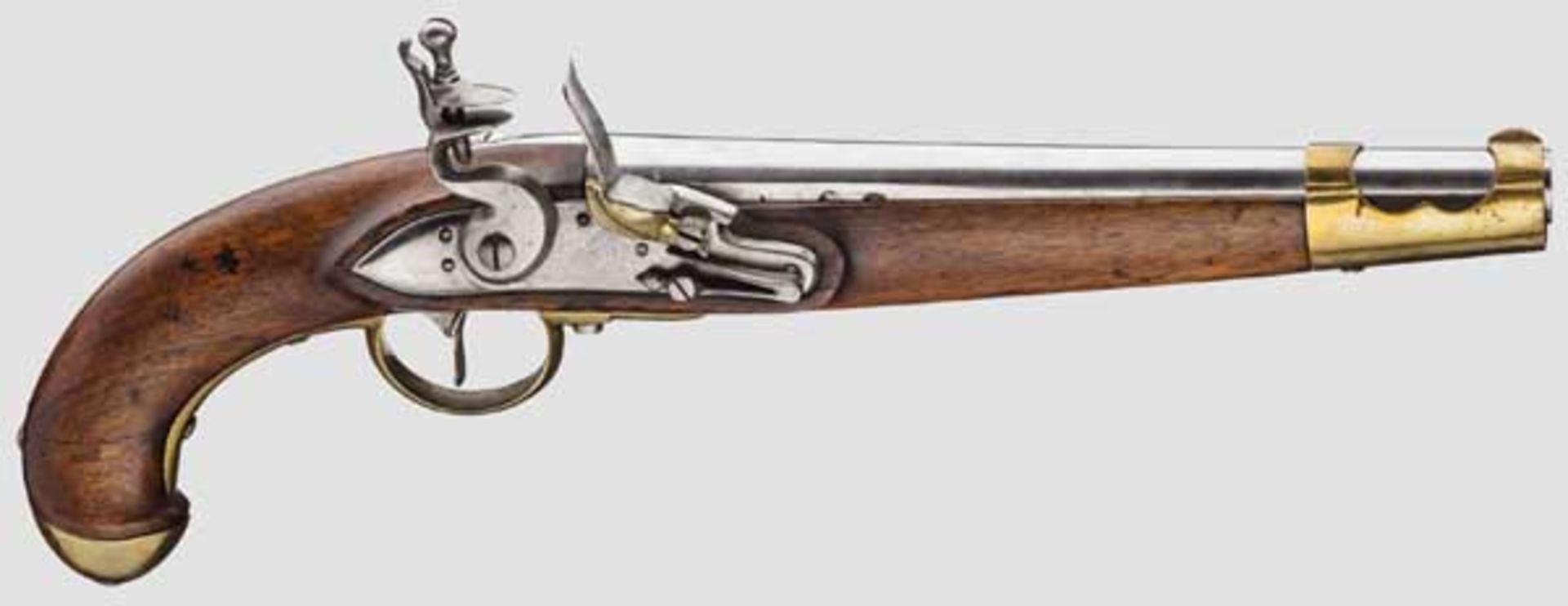 Kavalleriepistole M 1798 Glatter Lauf im Kaliber 17,5 mm. Steinschloss mit Messingpfanne, rechts und