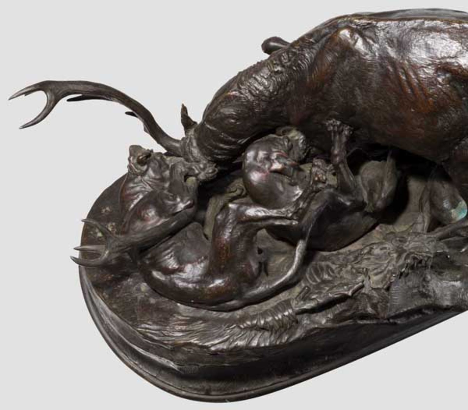 Pierre Jules Mêne (1810 - 1879) - jagdliche Bronze "Grande Chasse au Cerf" Mächtiger Hirsch wird von - Bild 2 aus 4