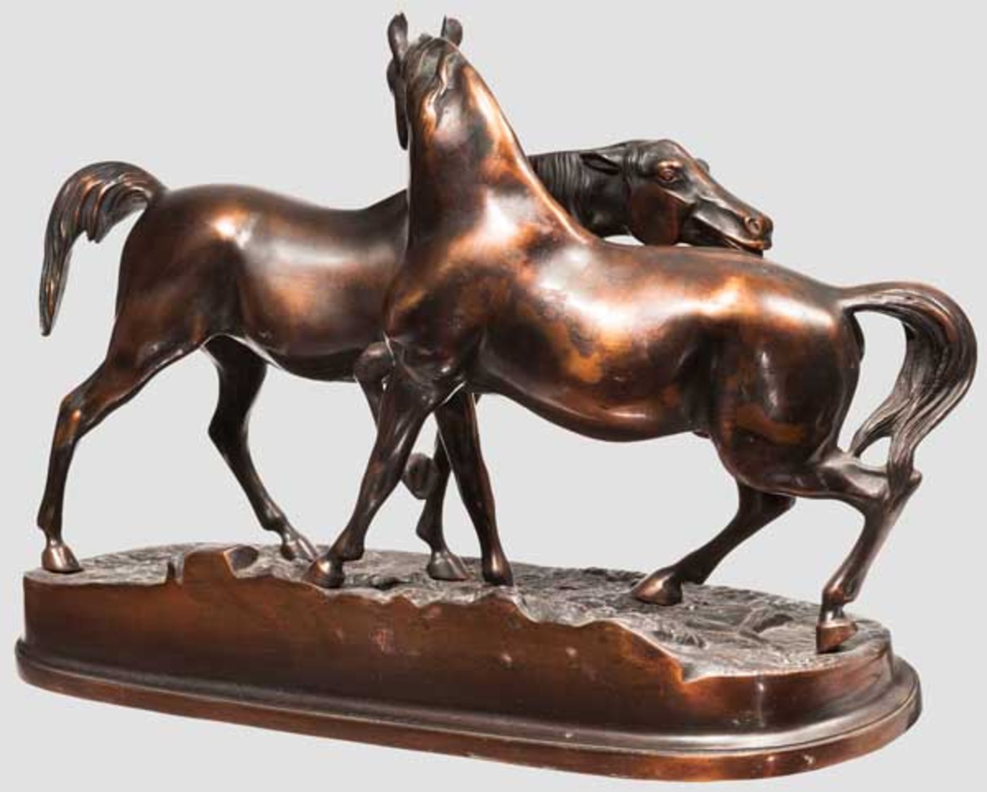 Liebesspiel der Pferde, Gießerei Mägdesprung um 1890 Eisenguss bronziert, die Pferdefiguren - Bild 2 aus 2