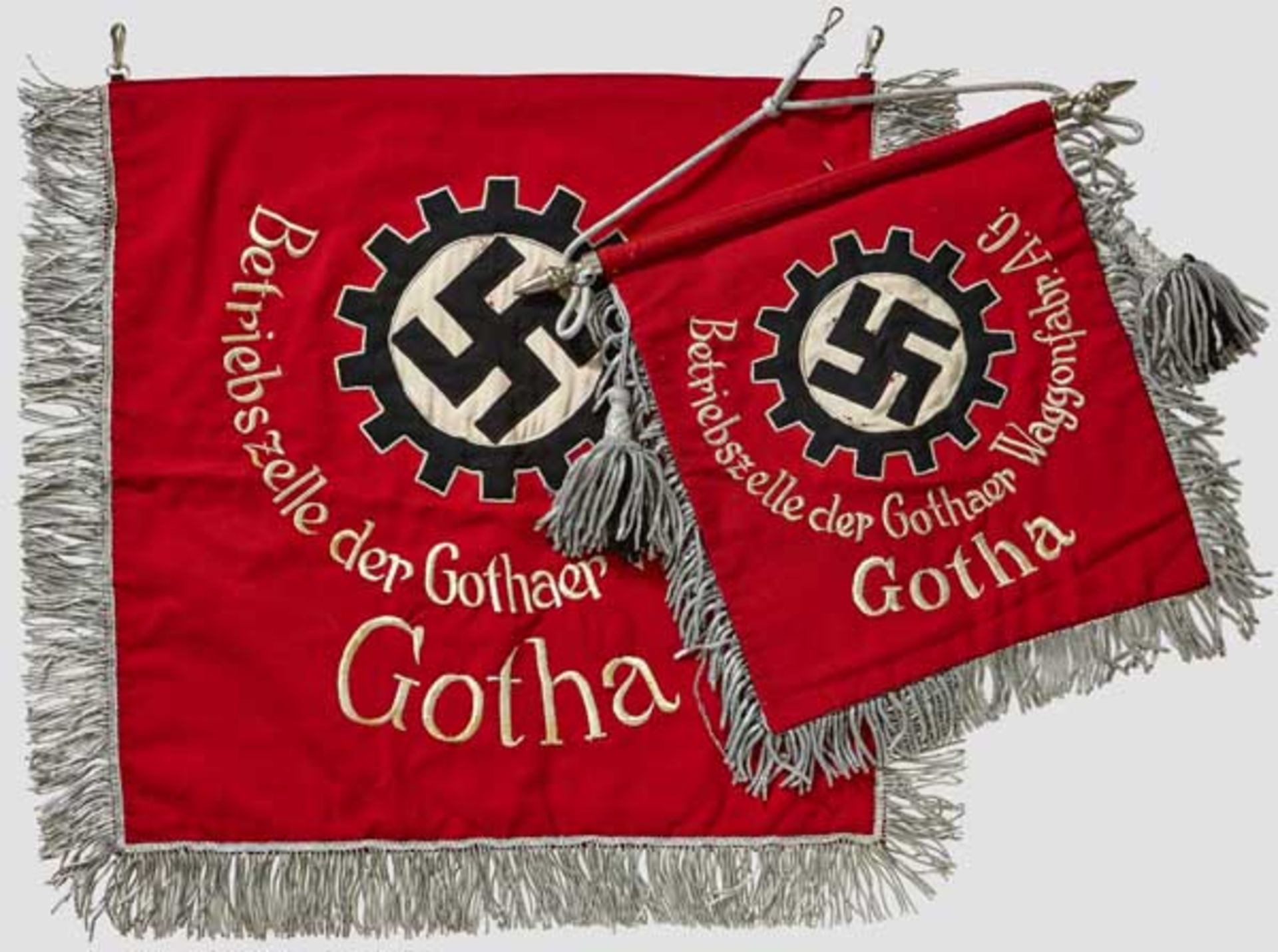 DAF Trompeten-Banner und Schellenbaum-Flagge Zusammengehöriger Banner (Maße 48 x 48 cm) und