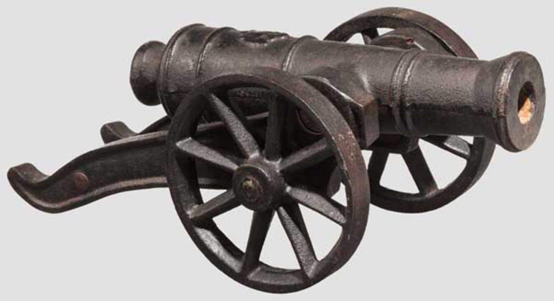 Miniaturkanone, deutsch um 1900 Gusseisernes, balusterabgesetztes, glattes Rohr im Kaliber 22 mm mit