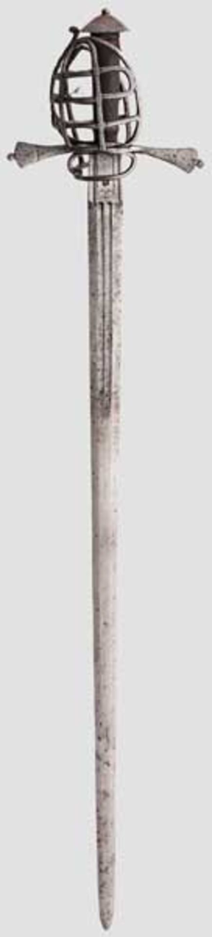 Korbschwert, steirisch um 1580 Kräftige, zweischneidige Klinge mit abgeflachtem Mittelgrat. Im