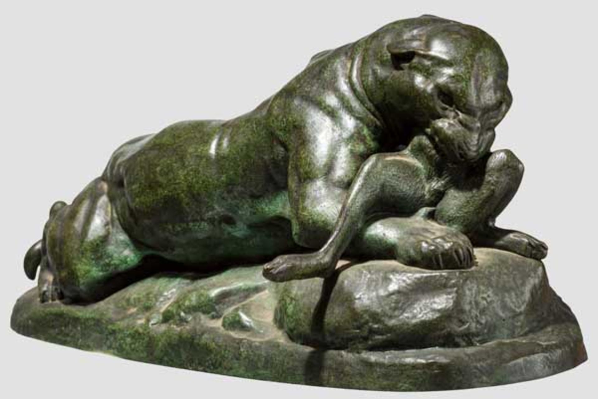 Antoine Louis Barye (1795 - 1875) - Bronze "Panther einen Hasen schlagend" Bronzefigur eines - Bild 2 aus 3