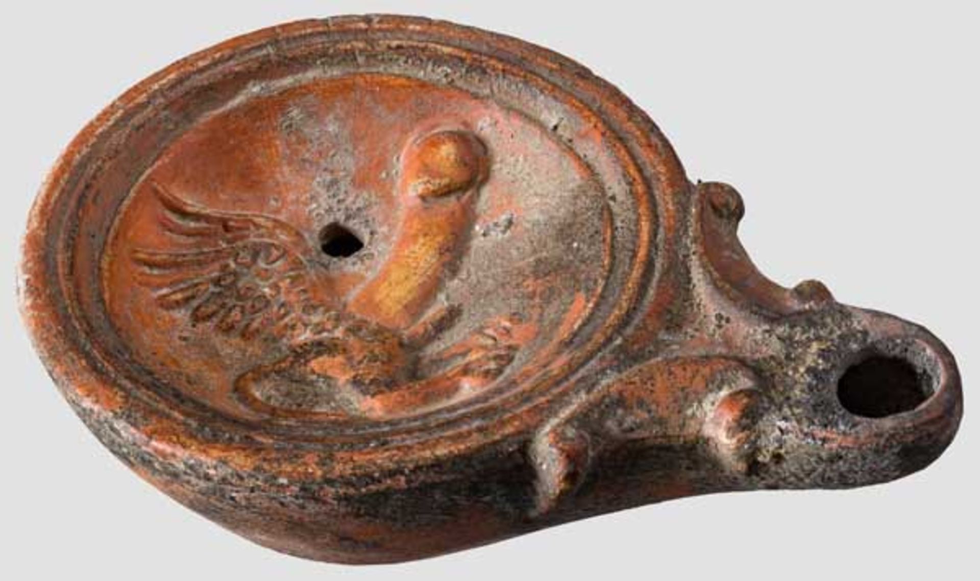 Öllampe aus Ton mit erotischer Darstellung, römisch, 2. und 3. Viertel des 1. Jhdt. Lampe vom Typ