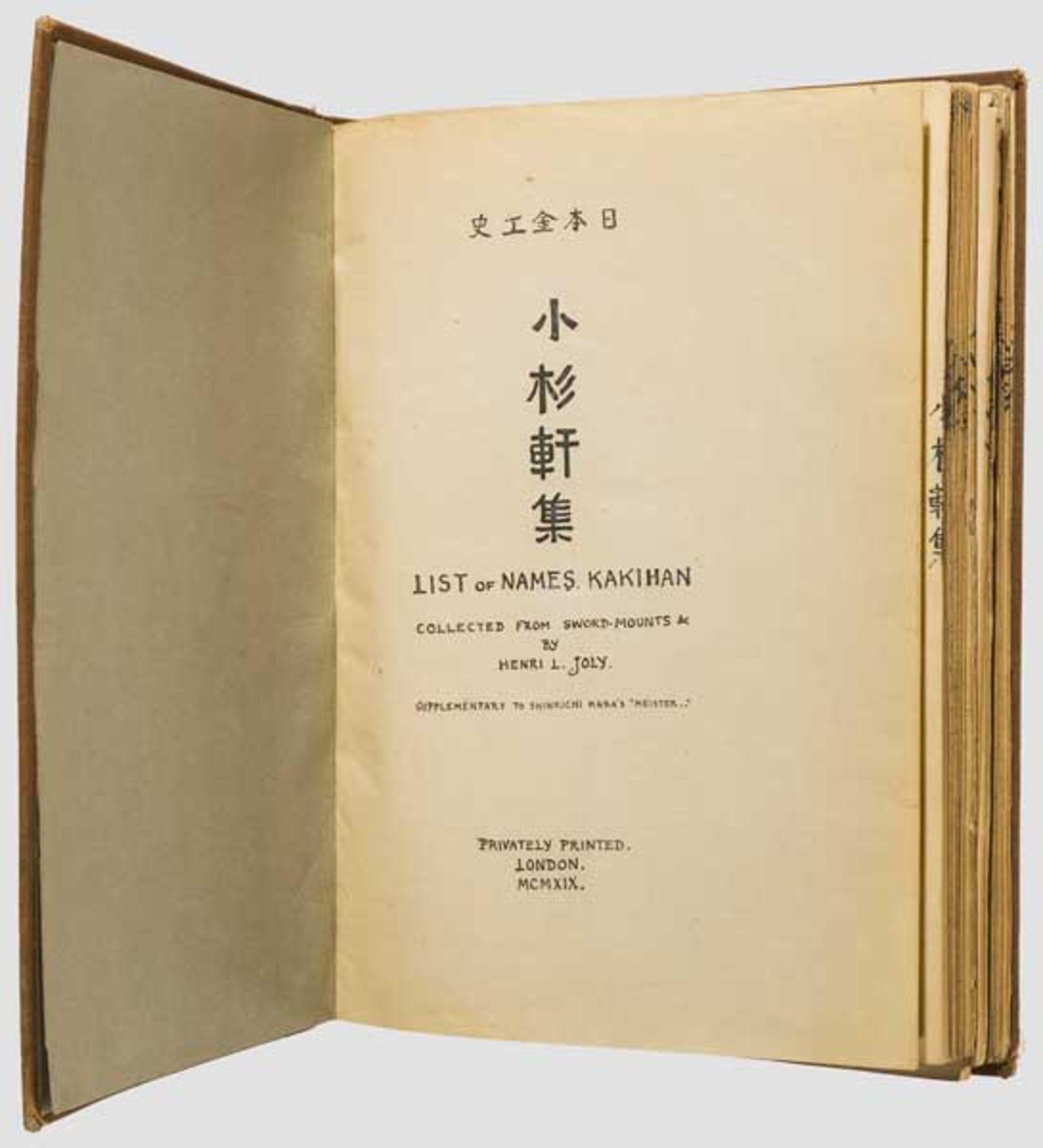 Henry L. Joly, Shosankenschu 1500 - 1880 List of Names Kakihan collected from Sword Mounts.