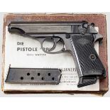 Walther-Manurhin PP, im Karton Kal. 7,65 mm, Nr. 23019. Blanker Lauf. Achtschüssig. Gültiger