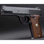 Minigun Mod. PP 10 "Long-Slide", Budischowsky Kal. 9 mm Luger, Nr. 0001. Nummerngleich. Blanker