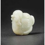 A Jade Hand Piece of 'Mandarin Duck with Ruyi' Motif, Mid-Qing Dynasty 清中期玉雕吉祥如意鴛鴦把玩件 Width 4.2