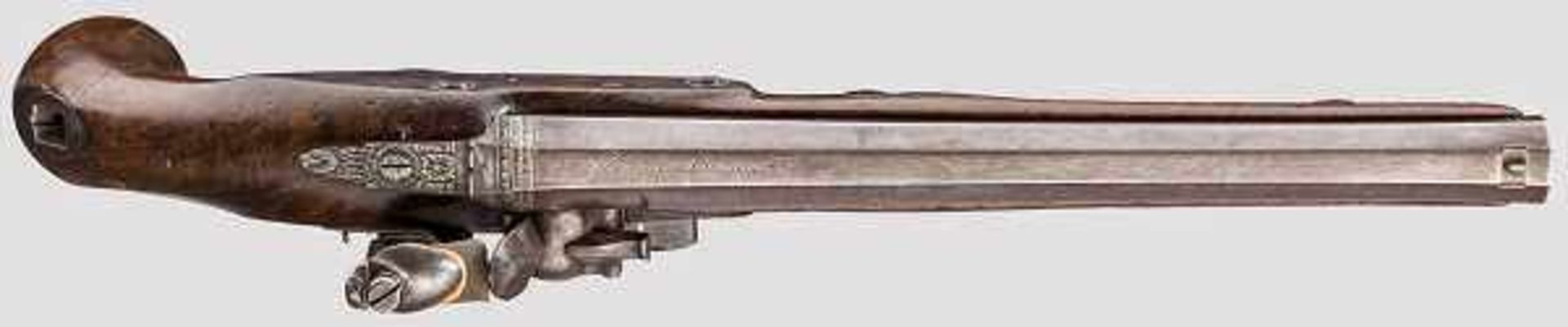 Steinschlosspistole, Richard Wogdon, London um 1790 Glatter Achtkantlauf im Kaliber 15 mm mit - Bild 2 aus 2