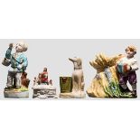 Drei handbemalte Porzellanfiguren und eine Fayence-Figur, wohl Russland, Privatmanufaktur, 2. Hälfte