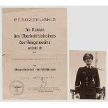 Oberleutnant zur See Fritz Kötter - Urkundengruppe auf Hilfskreuzer "Pinguin" Besitzzeugnis zum "