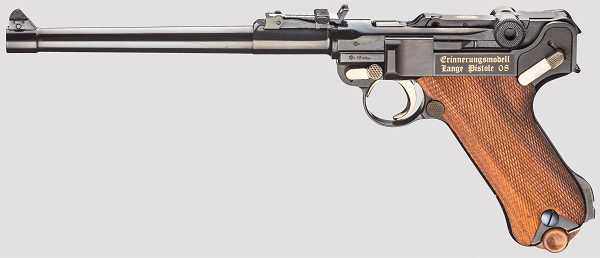 Parabellum Mauser, Erinnerungsmodell "Lange Pistole 08", im Koffer Kal. 9 mm Luger, Nr. L213/250.