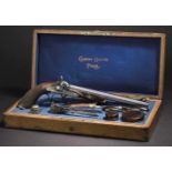 Hinterlader-Perkussionspistole im Kasten, Gastinne Renette, Paris um 1840 Gezogener, brünierter