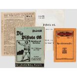 Konvolut vier Anleitungen zur P. 08 1 x "Die Pistole 08", Beschreibung und Handhabe, Heinz Decker-