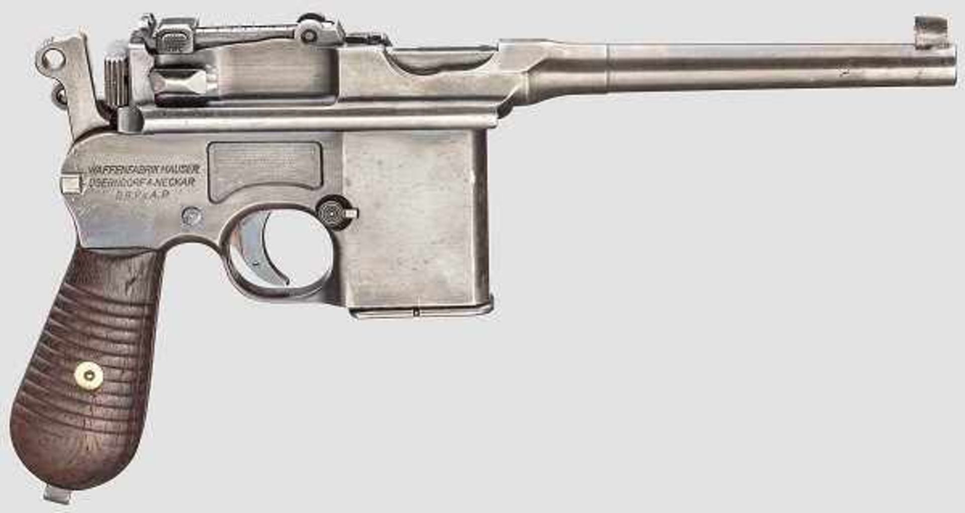 Mauser C 96 Mod. 1932 ("Mod. 712") Kal. 7,63 mm, Nr. 91696 (nur eine S/N). Blanker Lauf, Länge 140 - Bild 2 aus 2