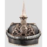 Helm M 1886 für Offiziere der berittenen Truppenteile Schwarz lackierte Lederglocke mit versilberten