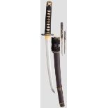 Wakizashi, Japan um 1550 Klinge Shinogi Tsukuri, Chu Kissaki, mittlerer Torii Zori, beidseitiger