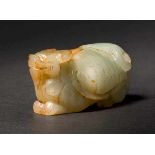 A Jade Figure of Mythical Tortoise, Wei and Jin Dynasty 魏晉玉雕神龜 A Celadon jade recumbent tortoise