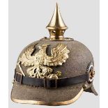 Helm um 1915 für Mannschaften der Infanterie Ersatzfertigung aus feldgrauem Filz mit rundem