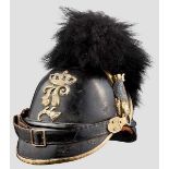 Helm M 1868 für Offiziere der berittenen Truppenteile Schwarz lackierte Lederglocke mit goldenen