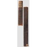 Scheide für ein Richtschwert, deutsch, 1. Hälfte 18. Jhdt. Hölzerne, mit ornamental geprägtem