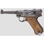 Pistole 08, DWM 1917 Kal. 9 mm Luger, Nr. 2757c. Nummerngleich inkl. Schlagbolzen. Guter Lauf. Dt.